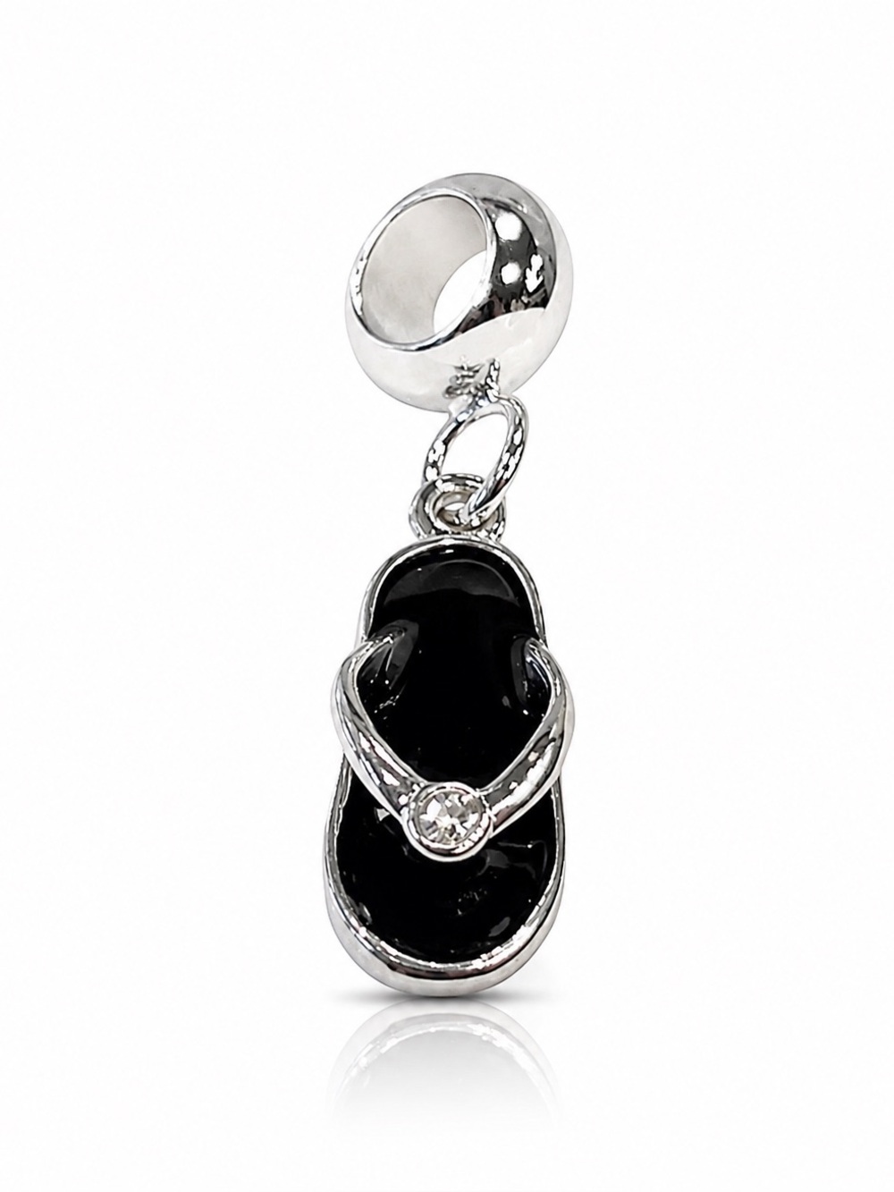 Pandora Style Silver Flip Flop Dangle Charm CZ Black